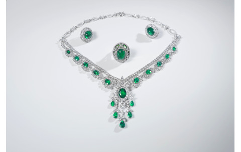 3-Piece Emerald and Diamond Set - 37.2 Total Carats - GRS Certified