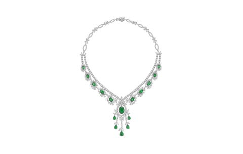18.5 Carats Emerald and Diamond Necklace