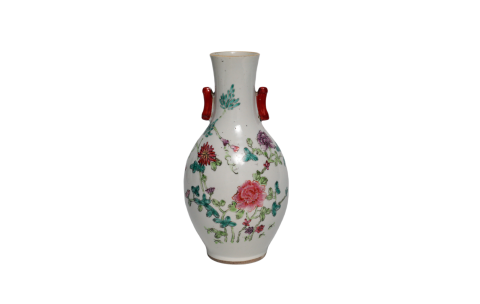 清 粉彩加琺瑯彩雙耳瓶